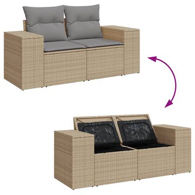 vidaXL Gartensofa mit Kissen 2-Sitzer Beige Poly Rattan