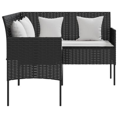 vidaXL 5-tlg. Sofagarnitur in L-Form mit Kissen Poly Rattan Schwarz