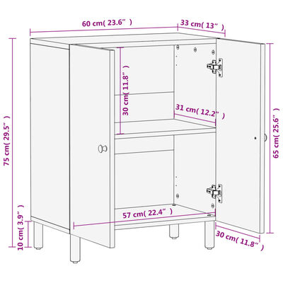 vidaXL Beistellschrank Schwarz 60x33x75 cm Massivholz Mango