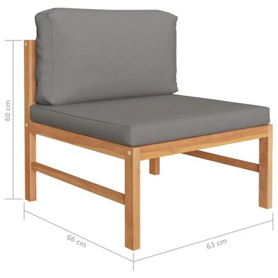 vidaXL 6-tlg. Garten-Lounge-Set mit Grauen Kissen Massivholz Teak