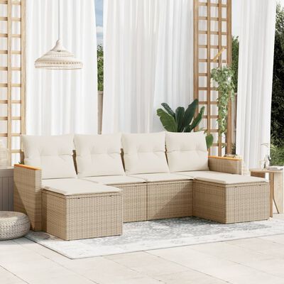 vidaXL 6-tlg. Garten-Sofagarnitur mit Kissen Beige Poly Rattan