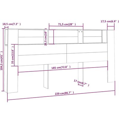 vidaXL Kopfteil mit Ablagen Sonoma-Eiche 220x18,5x104,5 cm