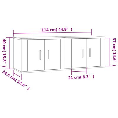 vidaXL TV-Wandschränke 2 Stk. Betongrau 57x34,5x40 cm