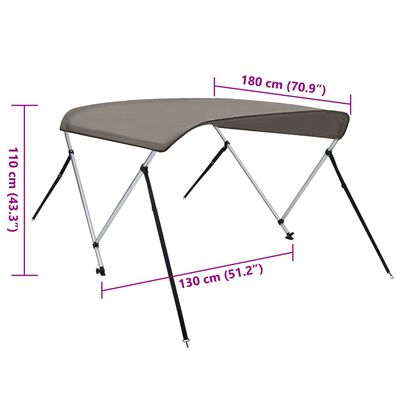 vidaXL 2-Bow Bimini Top Grau 180x130x110 cm