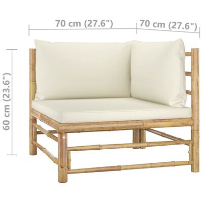 vidaXL 7-tlg. Garten-Lounge-Set mit Cremeweißen Kissen Bambus