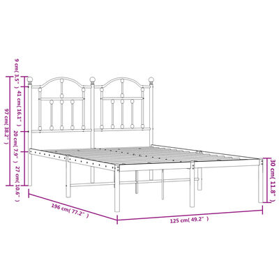 vidaXL Bettgestell mit Kopfteil Metall Weiß 120x190 cm