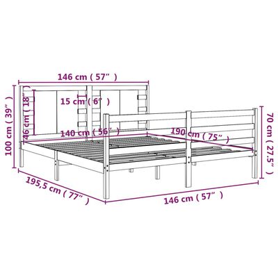 vidaXL Massivholzbett Grau Kiefer 140x190 cm