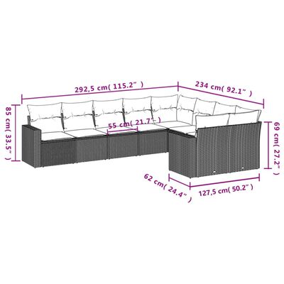 vidaXL 9-tlg. Garten-Sofagarnitur mit Kissen Schwarz Poly Rattan