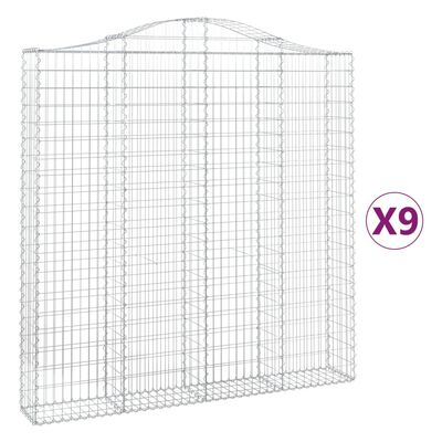 vidaXL Gabionen mit Hochbogen 9 Stk. 200x30x200/220cm Verzinktes Eisen