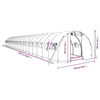 vidaXL Gewächshaus mit Stahlrahmen Grün 66 m² 22x3x2 m