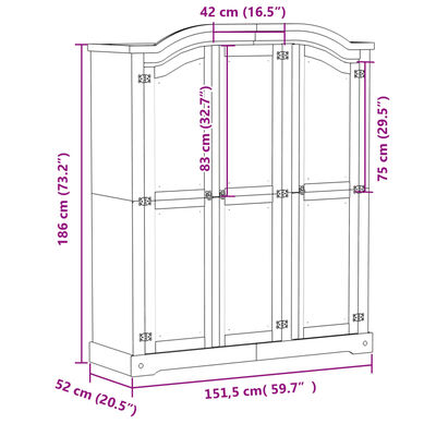 vidaXL Kleiderschrank Corona Weiß 151,5x52x186 cm Massivholz Kiefer