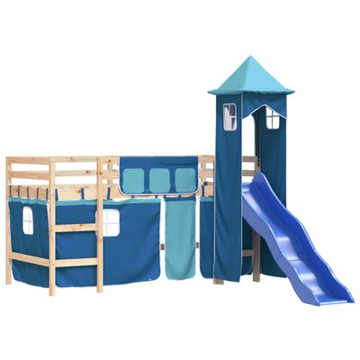 vidaXL Kinderhochbett mit Turm Blau 80x200 cm Massivholz Kiefer