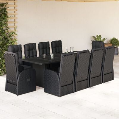 vidaXL 9-tlg. Garten-Essgruppe mit Kissen Schwarz Poly Rattan