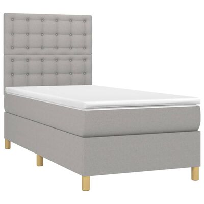 vidaXL Boxspringbett mit Matratze & LED Hellgrau 90x190 cm Stoff