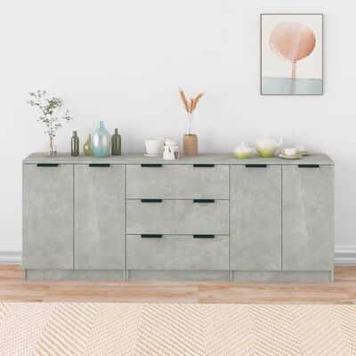 vidaXL 3-tlg. Sideboard-Set Betongrau Holzwerkstoff