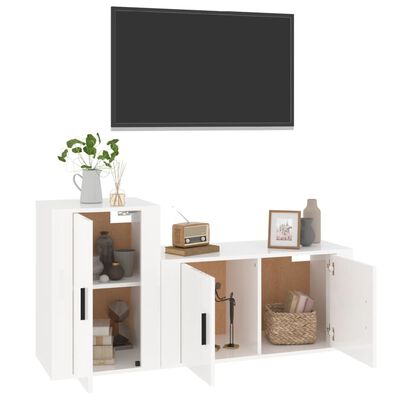 vidaXL 2-tlg. TV-Schrank-Set Hochglanz-Weiß Holzwerkstoff