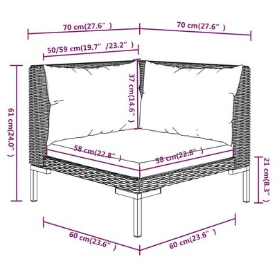 vidaXL 3-tlg. Garten-Lounge-Set Dunkelgrau Halbrundes Poly Rattan