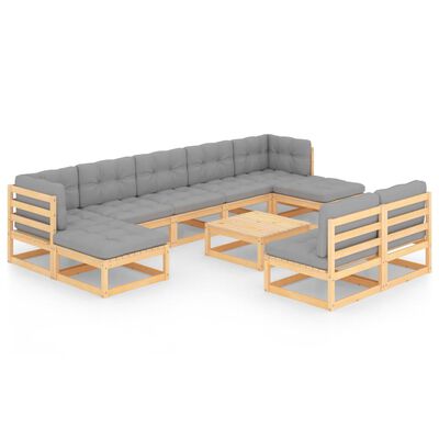 vidaXL 10-tlg. Garten-Lounge-Set mit Kissen Massivholz Kiefer