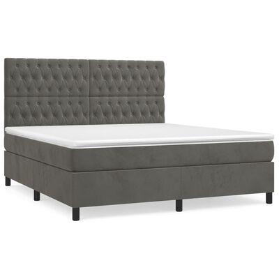 vidaXL Boxspringbett mit Matratze Dunkelgrau 180x200 cm Samt