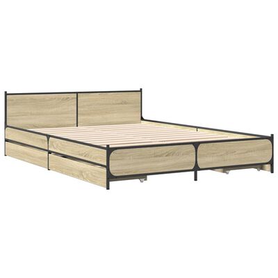 vidaXL Bettgestell mit Schubladen Sonoma-Eiche 140x190cm Holzwerkstoff