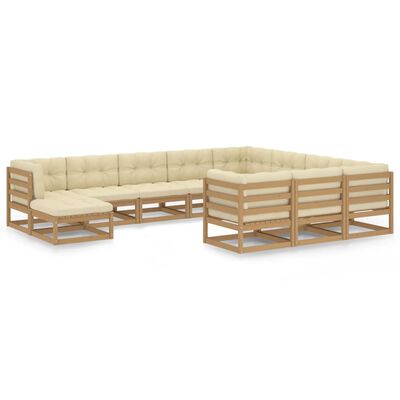 vidaXL 11-tlg. Garten-Lounge-Set mit Kissen Honigbraun Massivholz