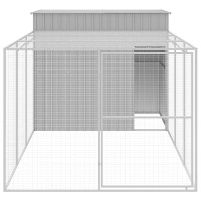 vidaXL Hundehütte mit Auslauf Hellgrau 214x457x181 cm Verzinkter Stahl