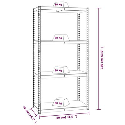 vidaXL Regale mit 4 Böden 5 Stk. Silbern Stahl & Holzwerkstoff