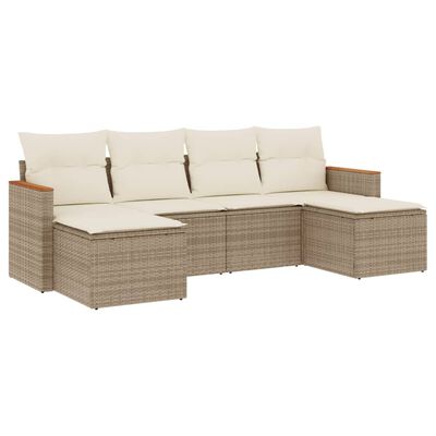 vidaXL 6-tlg. Garten-Sofagarnitur mit Kissen Beige Poly Rattan