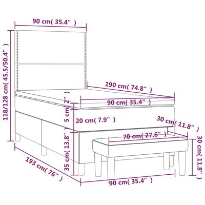 vidaXL Boxspringbett mit Matratze Dunkelgrau 90x190 cm Stoff