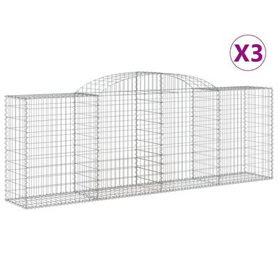 vidaXL Gabionen mit Hochbogen 3 Stk. 300x50x100/120cm Verzinktes Eisen