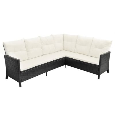 vidaXL 4-tlg. Garten-Lounge-Set mit Auflagen Poly Rattan Schwarz