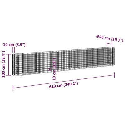 vidaXL Gabionen-Hochbeet Verzinktes Eisen 610x50x100 cm