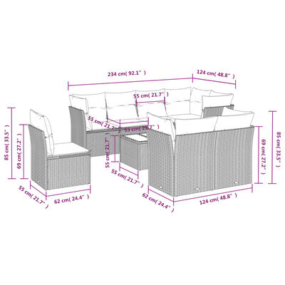 vidaXL 9-tlg. Garten-Sofagarnitur mit Kissen Beige Poly Rattan