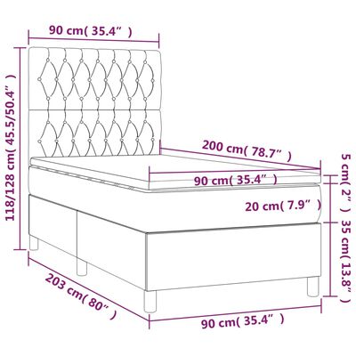 vidaXL Boxspringbett mit Matratze & LED Dunkelgrau 90x200 cm Stoff