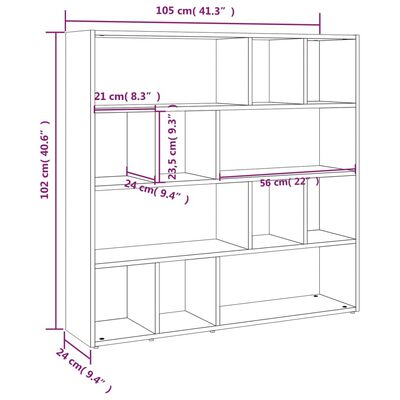 vidaXL Bücherregal/Raumteiler Grau Sonoma 105x24x102 cm