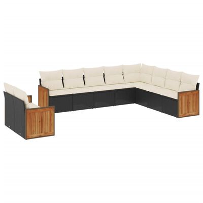 vidaXL 10-tlg. Garten-Sofagarnitur mit Kissen Schwarz Poly Rattan