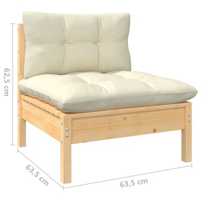 vidaXL 6-tlg. Garten-Lounge-Set mit Creme Kissen Massivholz Kiefer