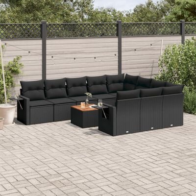 vidaXL 11-tlg. Garten-Sofagarnitur mit Kissen Schwarz Poly Rattan