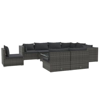 vidaXL 10-tlg. Garten-Lounge-Set mit Kissen Poly Rattan Grau