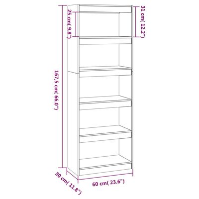 vidaXL Bücherregal/Raumteiler Weiß 60x30x167,5 cm Massivholz Kiefer