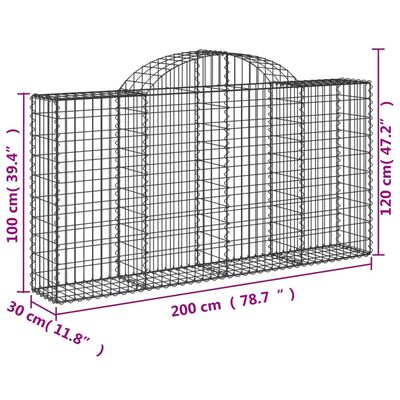 vidaXL Gabionen mit Hochbogen 3 Stk. 200x30x100/120cm Verzinktes Eisen