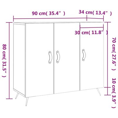 vidaXL Sideboard Weiß 90x34x80 cm Holzwerkstoff