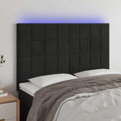 vidaXL LED Kopfteil Schwarz 144x5x118/128 cm Samt