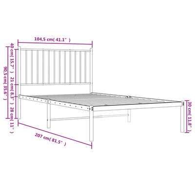 vidaXL Bettgestell mit Kopfteil Metall Weiß 100x200 cm