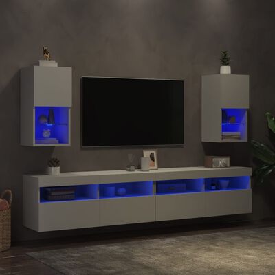 vidaXL TV-Schränke mit LED-Leuchten 2 Stk. Weiß 30,5x30x60 cm