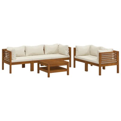 vidaXL 6-tlg. Garten-Lounge-Set mit Creme Kissen Massivholz Akazie