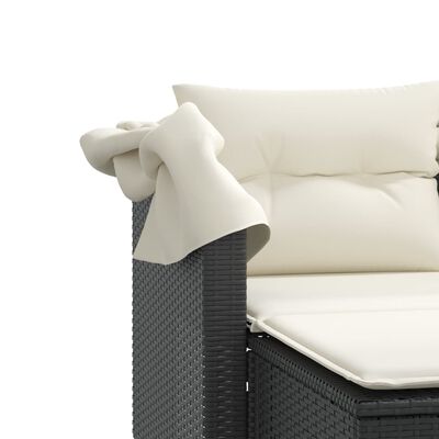 vidaXL Gartensofa 2-Sitzer mit Dach und Hockern Schwarz Poly Rattan