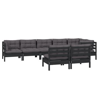 vidaXL 8-tlg. Garten-Lounge-Set mit Kissen Schwarz Massivholz Kiefer