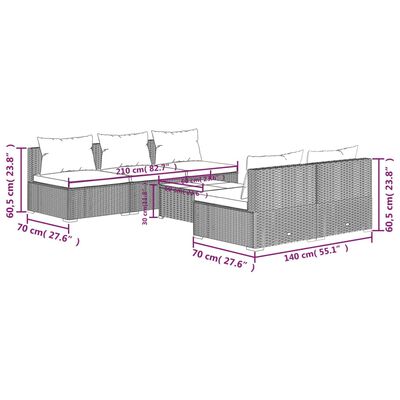 vidaXL 6-tlg. Garten-Lounge-Set mit Kissen Poly Rattan Grau