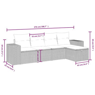 vidaXL 5-tlg. Garten-Sofagarnitur mit Kissen Beige Poly Rattan